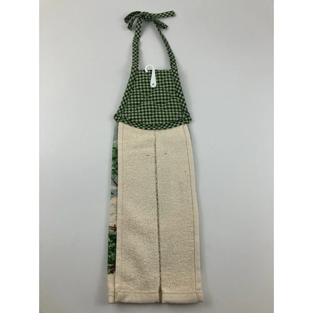 Warren Kimble Red Barn Tapestry Kitchen Set | Farmhouse Design Apron Towel VTG